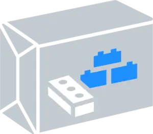 Box containing blue building blocks for custom Lego sets clip art