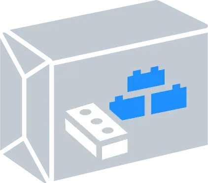 Box containing blue building blocks for custom Lego sets clip art