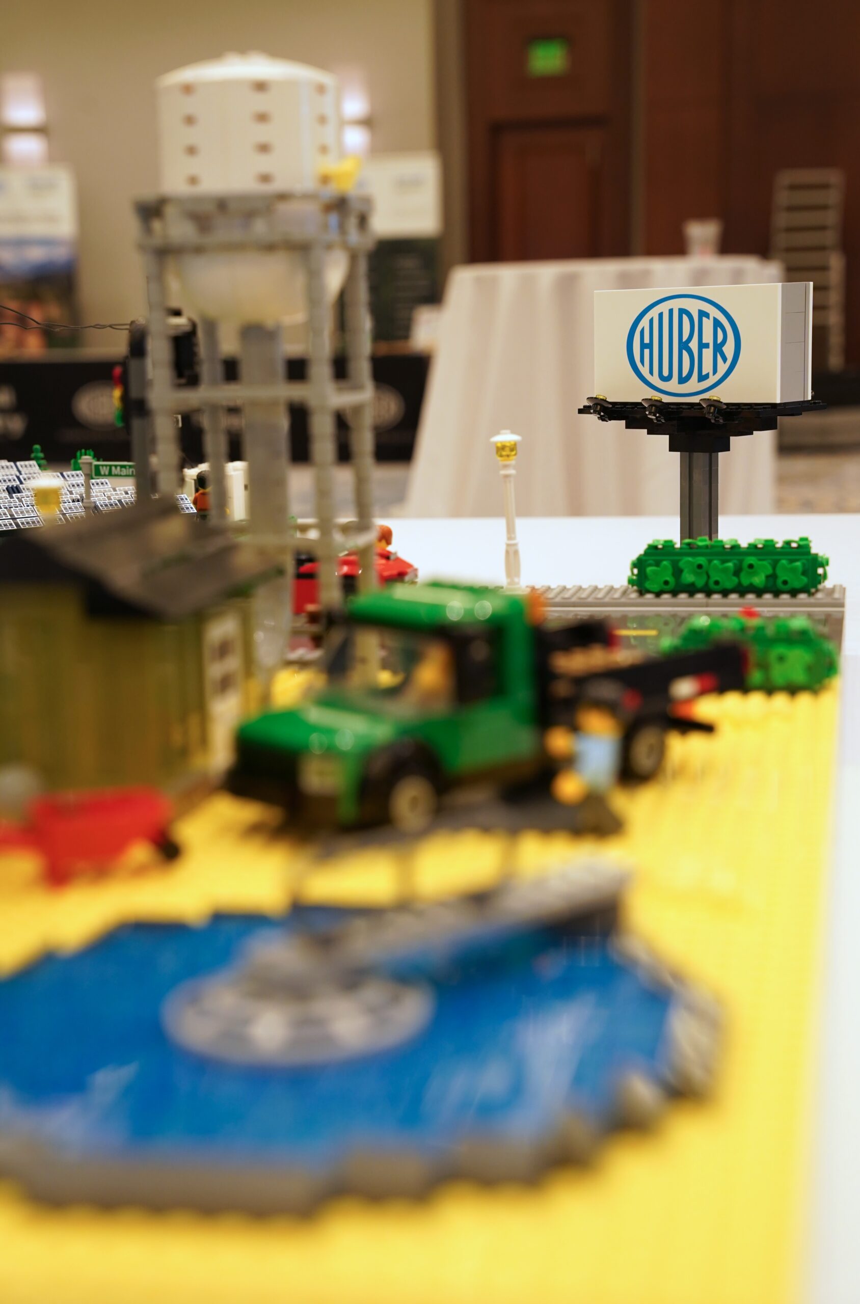 LEGO Huber billboard and water tower inside the custom city display