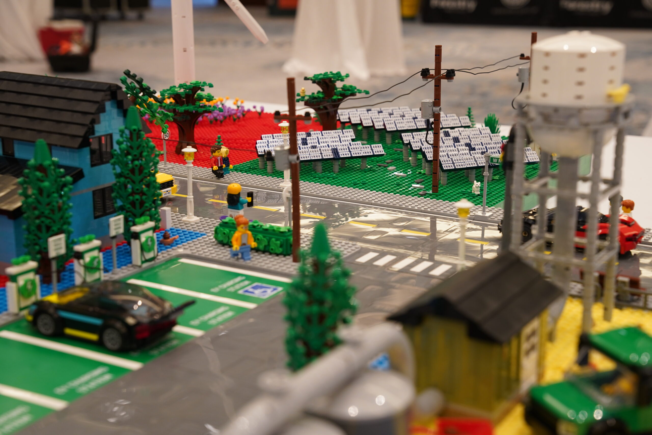 LEGO solar farm and utilities section in the Huber city model