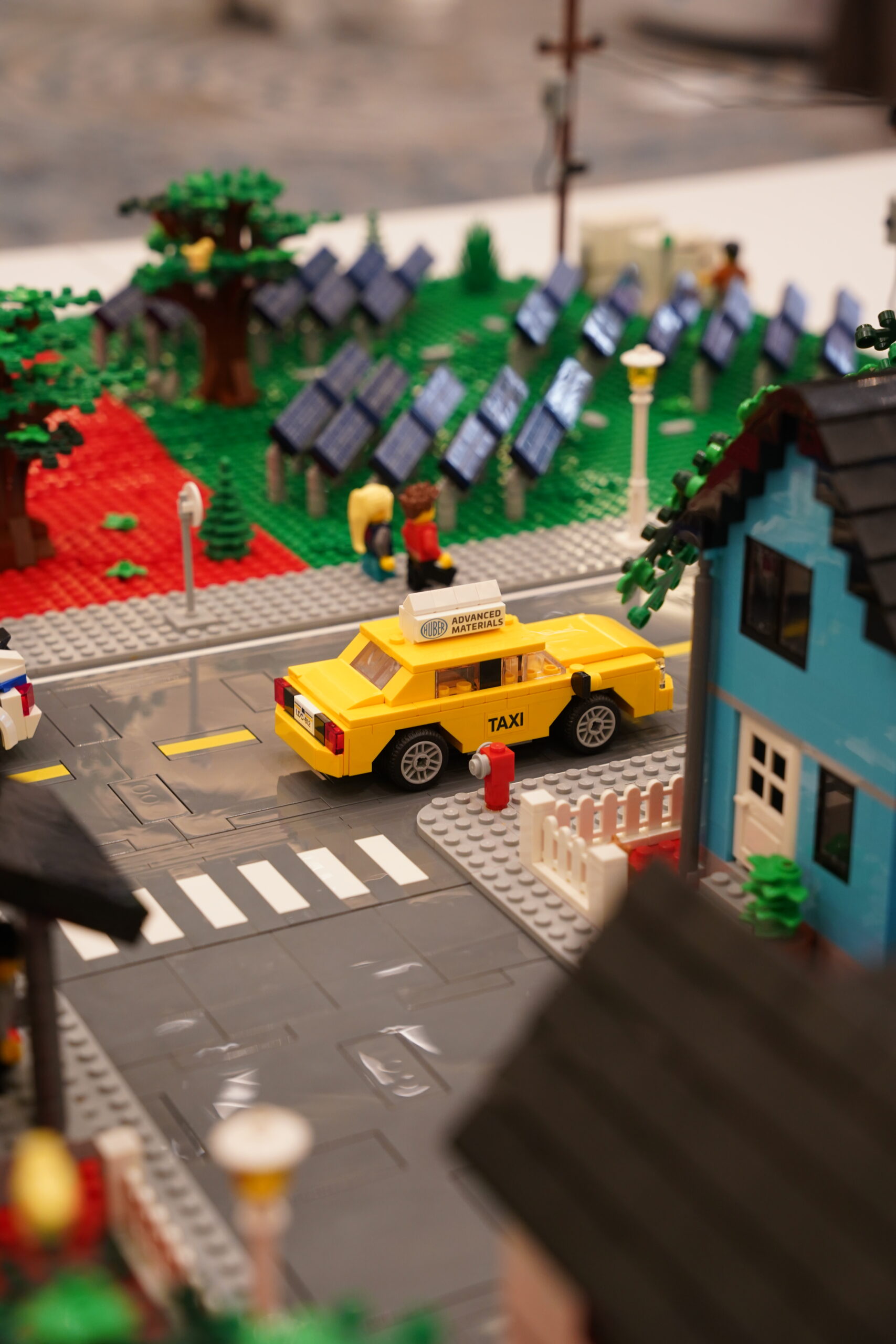 LEGO taxi and solar panels in the Huber city model